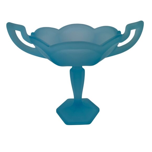 Vintage Westmoreland Glass Pedestal Two handle Compote/Candy Dish Blue Satin - Picture 2 of 15